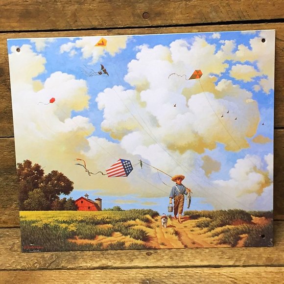 Other - Nostalgic Little Boy with Fishing Gear & Patriotic